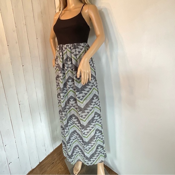 Mimi Chica Dress Grey Black Boho Southwest Maxi Size XS Western Print Sheer Long - Picture 2 of 12